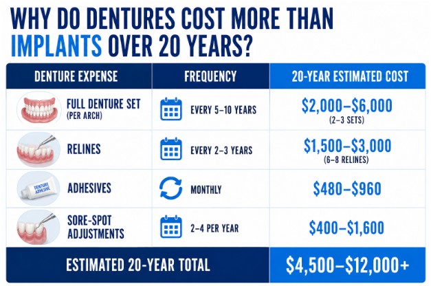 Why Do Dentures Cost More Than Implants Over 20 Years?